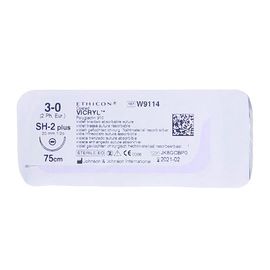 Викрил фиолетовый M2 (3/0) 75 см игла колющая SH-2 Plus 2 ½ окружности 20 мм арт. W9114