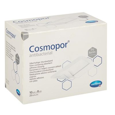 Самоклеящиеся послеоперационные повязки COSMOPOR Antibacterial с серебром 10 х 8 см
