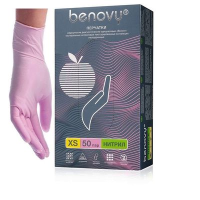 Нитриловые перчатки Benovy Multicolor, розовые