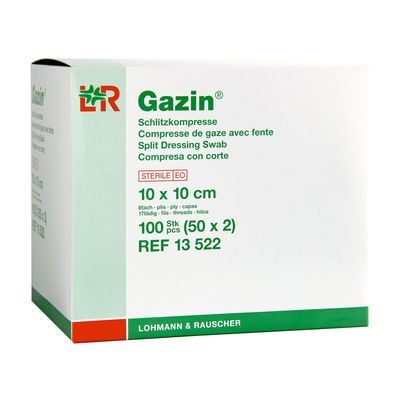 Марлевые салфетки LR Gazin (Газин) стерильные 8 слоев с Y-разрезом 10х10 см, 2 шт/уп, арт. 13522 упаковка