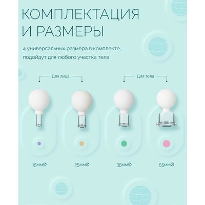 Косметические вакуумные банки Dr.Wagner Meduza, 4 шт диаметры