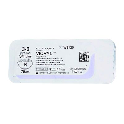 Викрил фиолетовый М2 (3/0) 75 см игла колющая SH-2 Plus 1/2 окр 26мм, арт. W9120