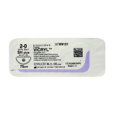 Викрил фиолетовый М3 (2/0) 75 см игла колющая SH-2 Plus 1/2 окр 26мм, арт. W9121