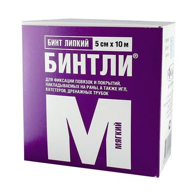Бинт липкий Бинтли-М в рулоне 5 см х 10м, мягкий, упаковка