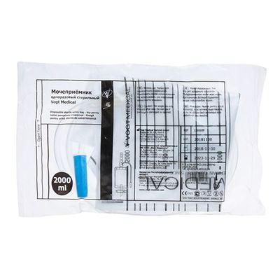 Мочеприемник Vogt Medical, 2 литра, Т-слив, с прикроватным креплением