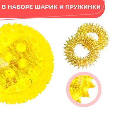 Массажный шарик Су-Джок с двумя кольцевыми пружинами подходит для самомассажа