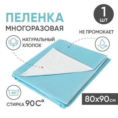 Пеленка впитывающая многоразовая BESIDE бело-голубая, 80x90 см (характеристики)