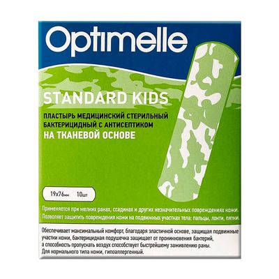 Лейкопластырь бактерицидный Optimelle 7,6 см х 1,9 см, на тканевой основе, цветной