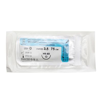 Монофил мононить полипропилен, синяя, USP 0,75 см, с иглой HS-40